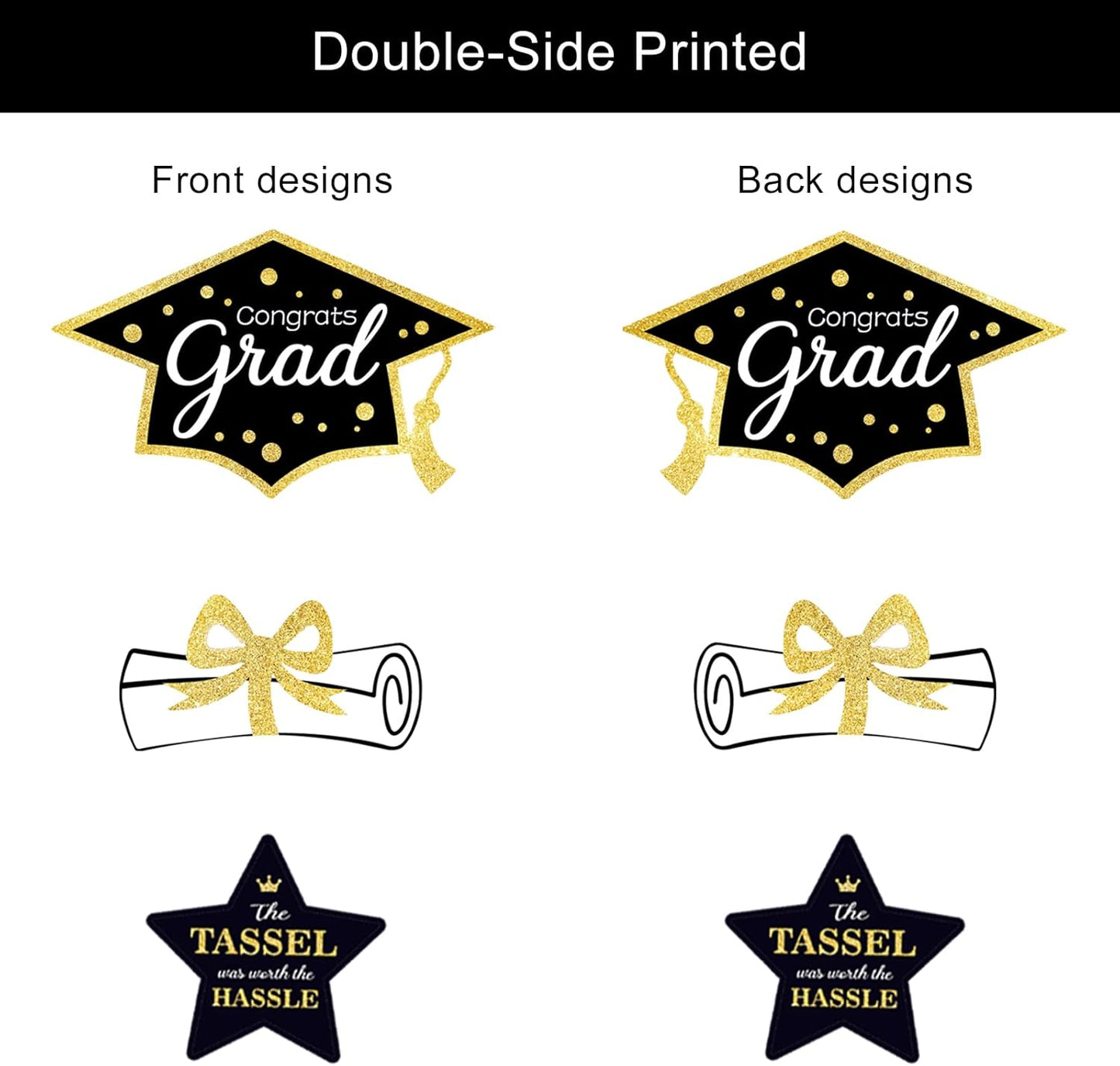Black and Gold Graduation Decorations Set of 24, Class of 2025 Table Decor, Congrats Grad Party Supplies