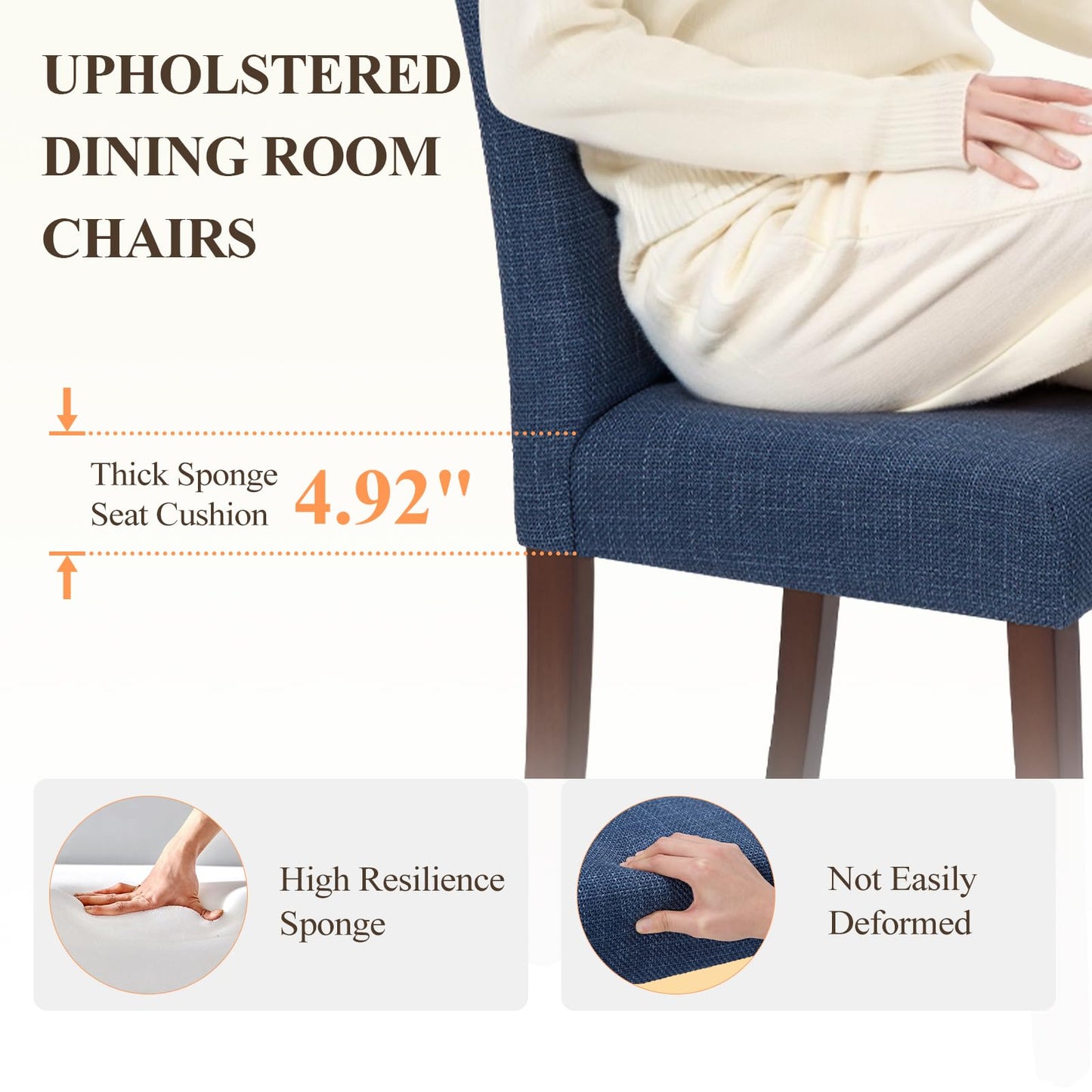 MALOL Upholstered Dining Chairs Set of 6, Modern Fabric Dining Room Chair, Wooden Dining Chair, Kitchen Side Chairs, Farmhouse Dinner Chair with High Back for Kitchen, Blue