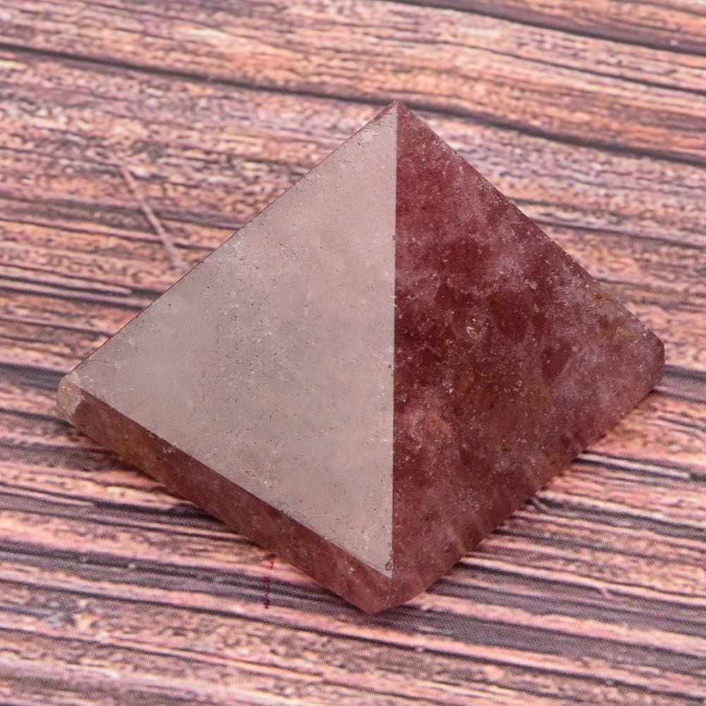 AUNMAS 3cm Quartz Pyramid, Small Strawberry Crystal Love Addition Reiki Stone Energy Tower for Home Office Decoration