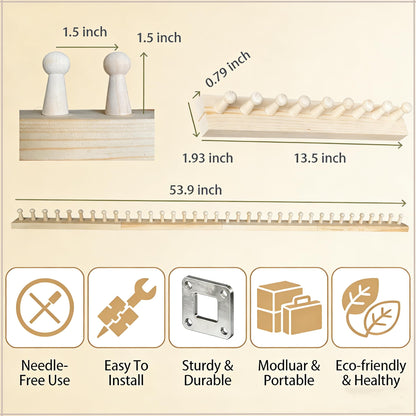 FOBEVTEF 53.9'' DIY Chunky Knit Blanket Loom, Wooden Loom Frame for DIY Throw Blankets, Adjustable Size Hand Knitting Kit | No Needles Required | Foldable & Portable | Beginner Friendly Yarn Craft