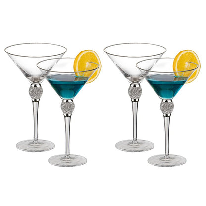 4 Piece Premium Clear Stem Crystal Martini Glasses with Gold Rim and Diamond-like Rhinestones, Elegant 10oz Glassware Set for Cosmopolitan, Vodka, Gin and Other Cocktails, Fancy Manhattan Drinkware