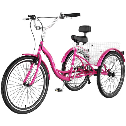 Slsy Adult Tricycle 7 Speed, 20/24/26 Inch Step-Through 3 Wheel Bike for Adults with Large Shopping Basket, 350 lb Capacity Adult Trike for Seniors, Women and Men