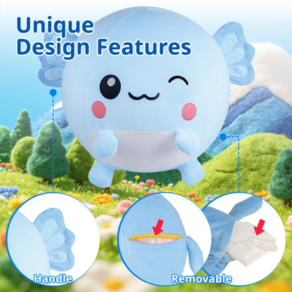 Lechonix Bouncing Balls for Kids, 29in/73cm Axolotl Plush Axolotl Toys for Girls, Inflatable Ride on Bouncer W/Pump Bounce Ball Support Up to 176 Pounds, Indoor Outdoor, Blue(5-7 Years)