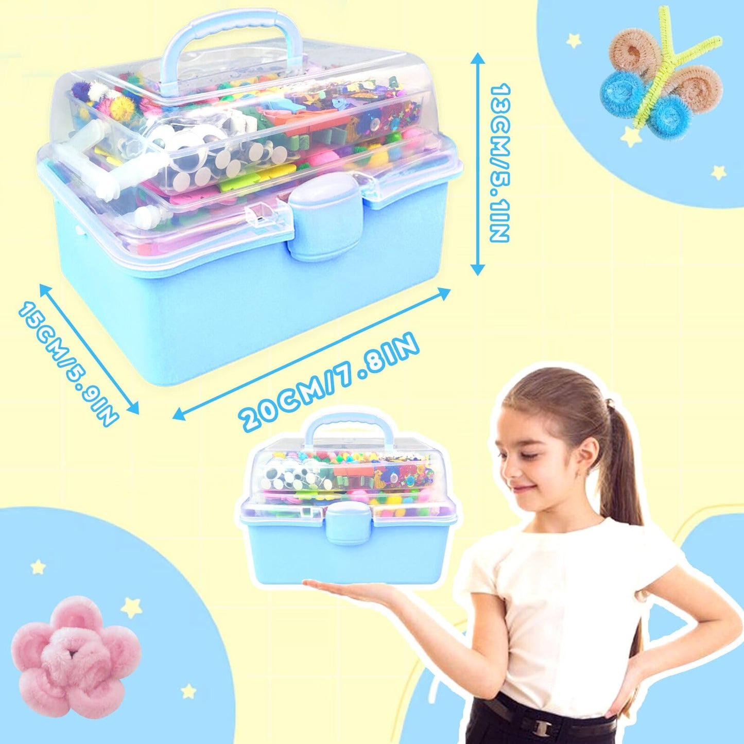 ZEIZHUBN Arts and Crafts Supplies for Kids Crafts Kit with Pipe Cleaners DIY Crafts for Kids Art School Supplies Materials All in Crafting Box Craft Supply Set Gifts for Kid Girls Boys Age 4-8, 8-12