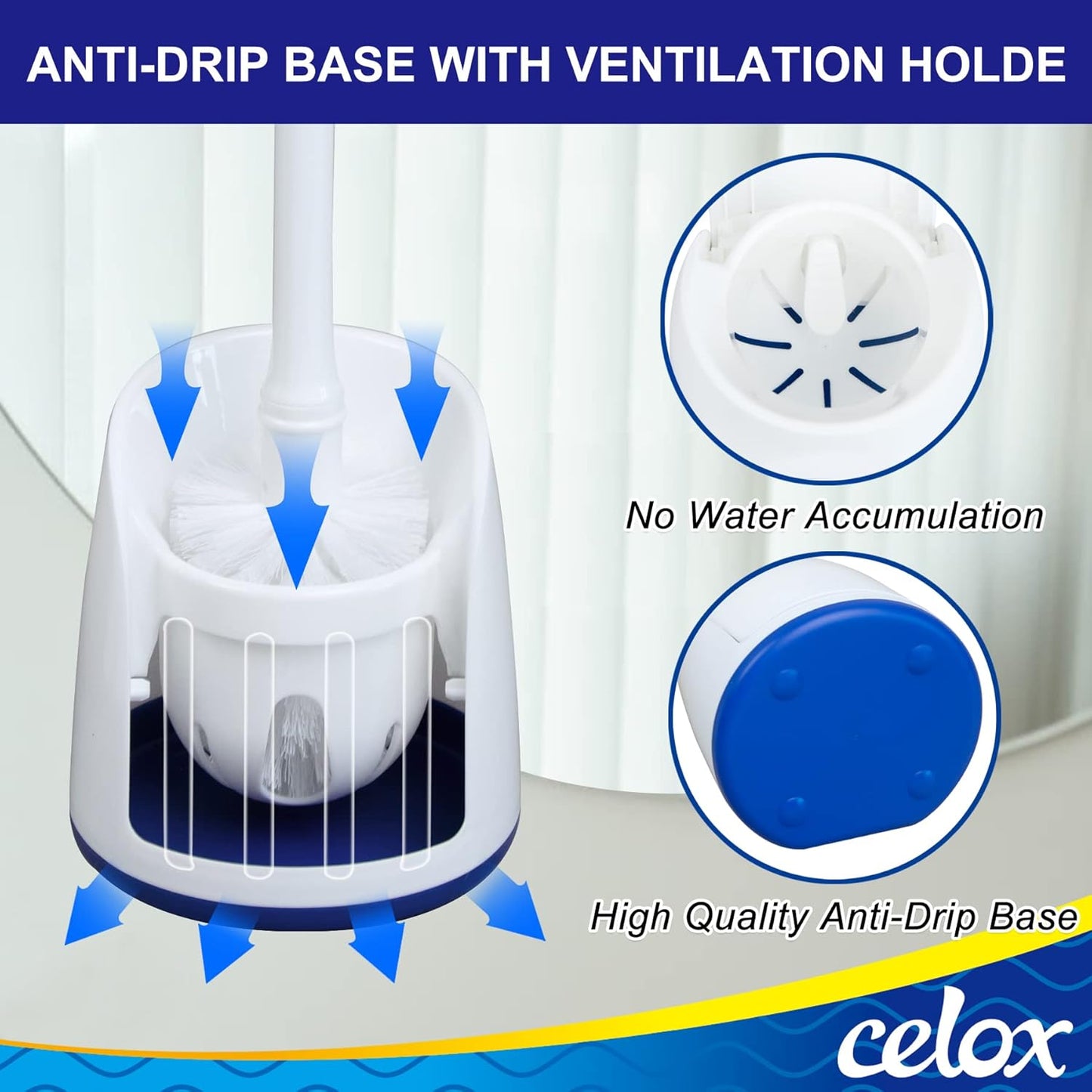 CELOX Toilet Bowl Brush and Holder, Compact Bathroom Cleaning Kit, White, 2 Set