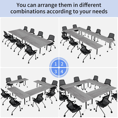 ZanyCajole Conference Room Table, Folding Conference Table with Silent Wheels, Modular Flip Top Mobile Training Tables for Office, Training Room, Meeting Rooms, School, 2-16 Person (6, Grey, 55.1in)