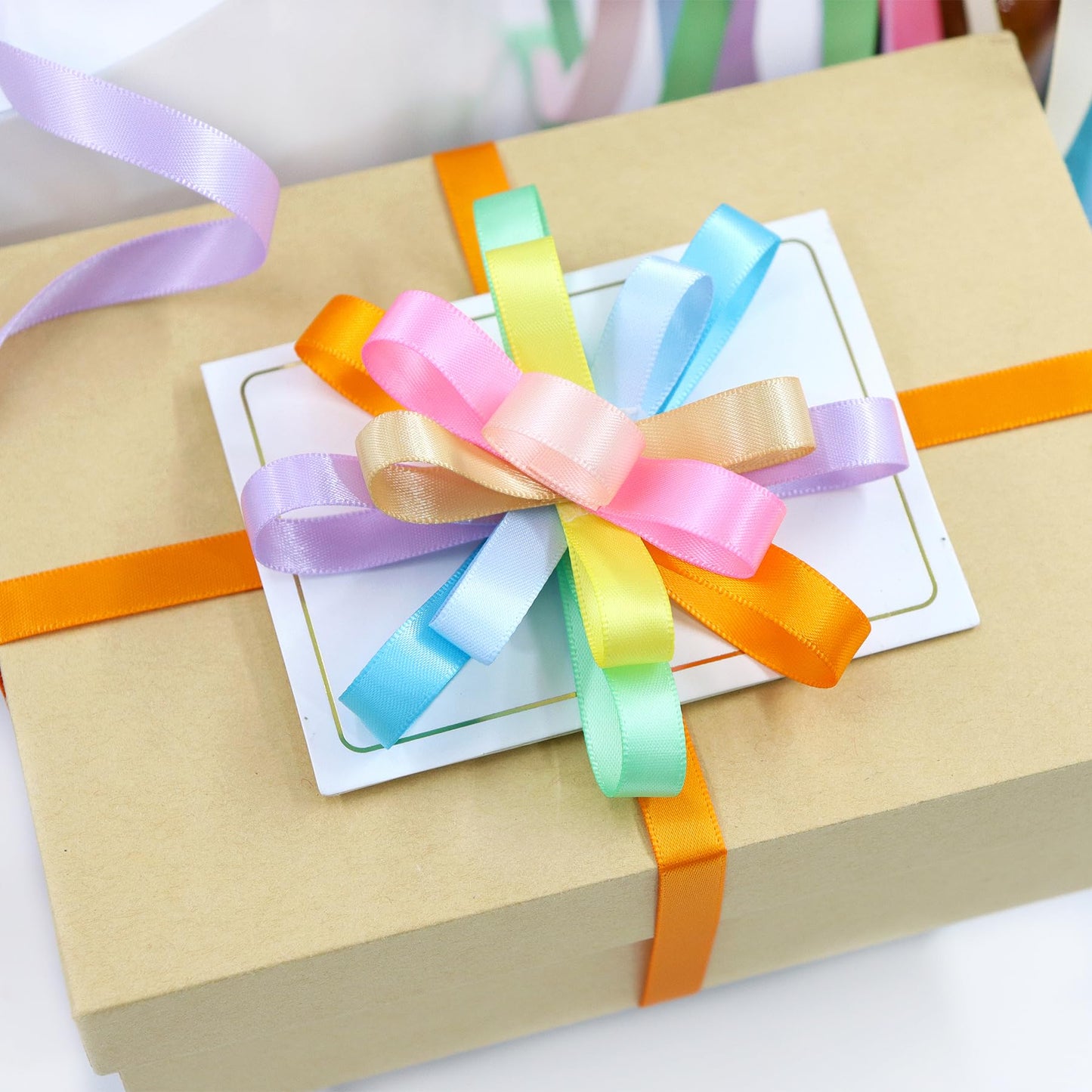 YERELO 12 Rolls Pastel Rainbow Ribbon 3/8" X 60 Yards Thin Double Face Satin Ribbon Assortment for Crafts, Wreath, Gift Wrapping, Birthday Baby Shower Party Decoration and DIY Handmade Hair Bows