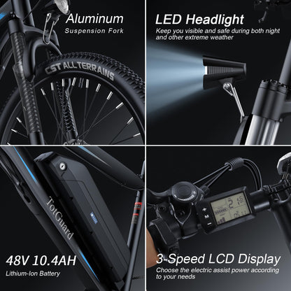 Wooken Electric Bike for Adults with 500W Motor, 27.5" Ebike with 48V 499WH Removable Battery, Up to 55Miles Electric Mountain Bike, 19.8MPH Adults Electric Bicycle with LCD Display, 21 Speed