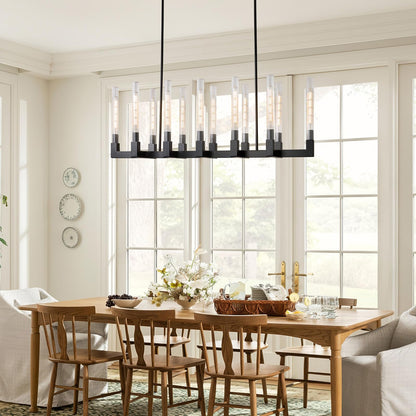 Black Farmhouse Dining Room Chandelier: 54" Modern Linear Rectangle Dining Room Light Fixture - Long Glass Metal Pendant Chandeliers for Kitchen Island - Large Lighting over Kitchen Table Living Rooms