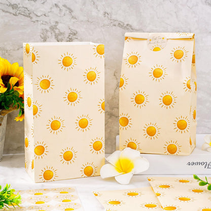Whaline 24Pcs Boho Sun Party Favor Bags Baby Shower Paper Gift Bag with Tag Stickers First Trip Around the Sun Treat Candy Goodie Bags for Birthday Party Supplies, 4.7 x 3.1 x 8.7 Inch