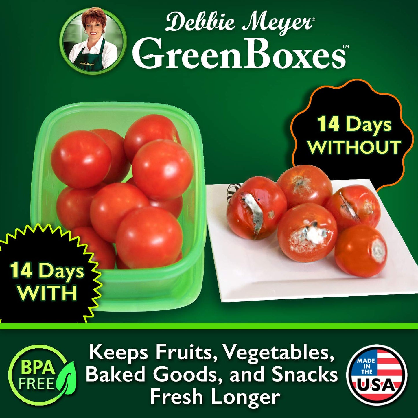 Debbie Meyer UltraLite GreenBox | Reusable Plastic Airtight Food Storage Containers with Lids, Keeps Fruit, Vegetables, Baked Goods Fresh Longer, In Fridges, Travel On-The-Go or Lunch | 32 Piece Set