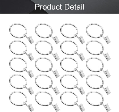 MroMax 24Pcs Silver Curtain Clip Rings with Hooks for Window Curtain Rods, 1.5" Inner Diameter
