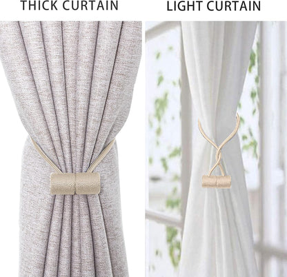 Curtain Tiebacks Clips, Strong Magnetic Tie Band for Home Office Decorative Drapes, 2PCS, Beige
