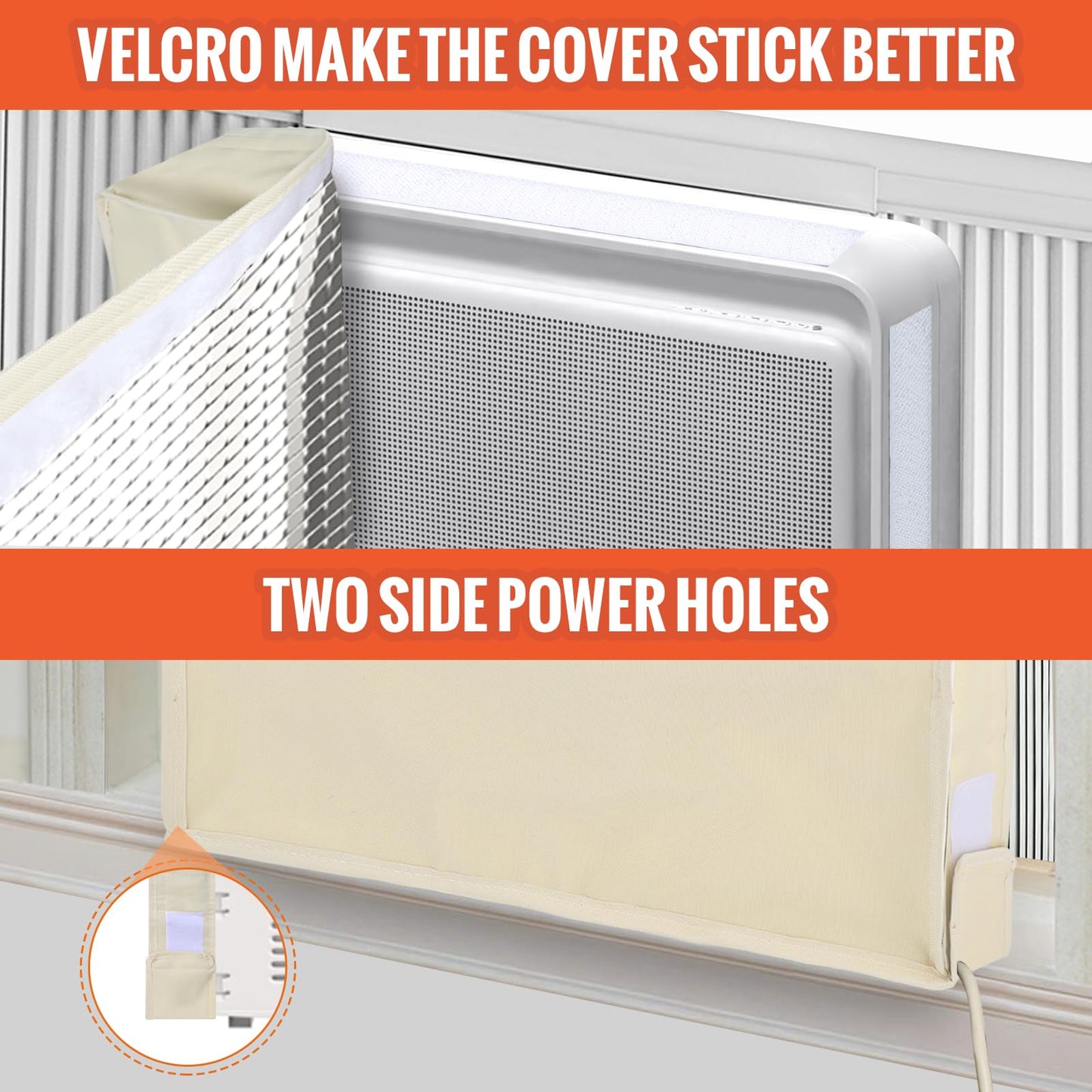 Air Conditioner Covers for Inside to Protect AC and Winter Insulation, 3 Layers Insulation Window Air Conditioner Cover with Aluminum Foil and 2mm Foam, 21"W x 15"H x 3.5"D - Beige