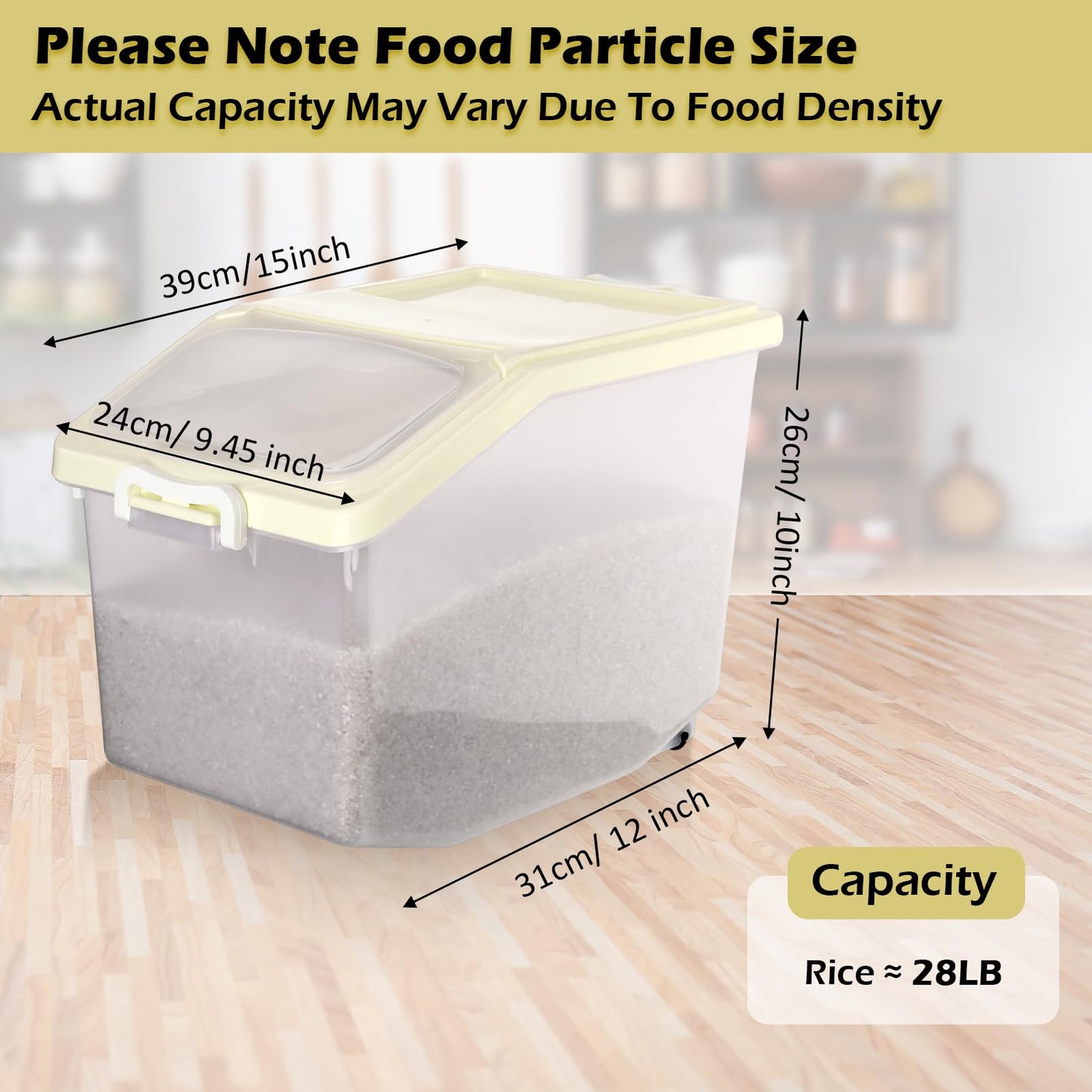 Sunnyray 4 Pcs Rice Storage Container Bulk 27.6 lb Airtight Flour Container with Wheels and Lids Measuring Cup Clear Pet Food Dog Birds Cat Food Bin Grain Cereal Organizer Box(Cream)