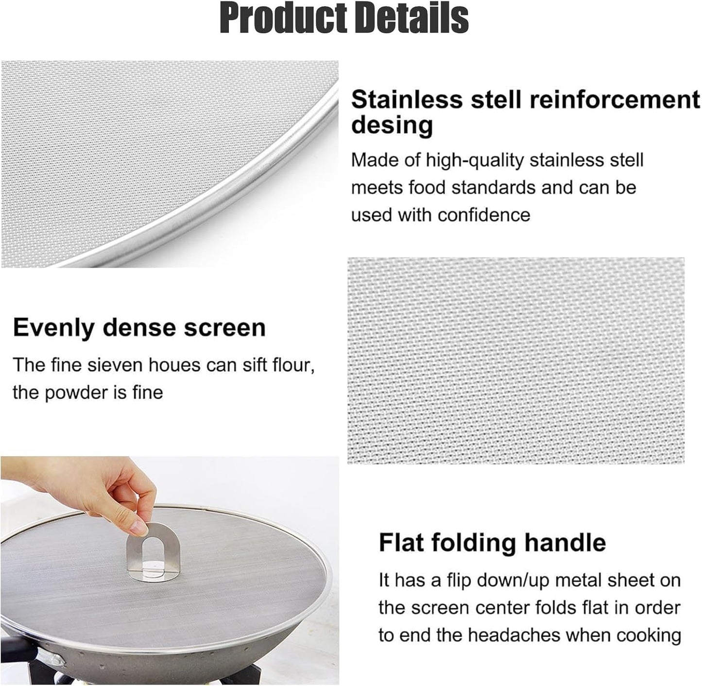 Homestia Splatter Screen for Cooking - Stainless Steel Grease Splatter Guard for Frying Pan, No Cooking Oil Mess No burns, Ultra Fine Mesh Lids Set of 3 (10'', 11.5'' 13'')