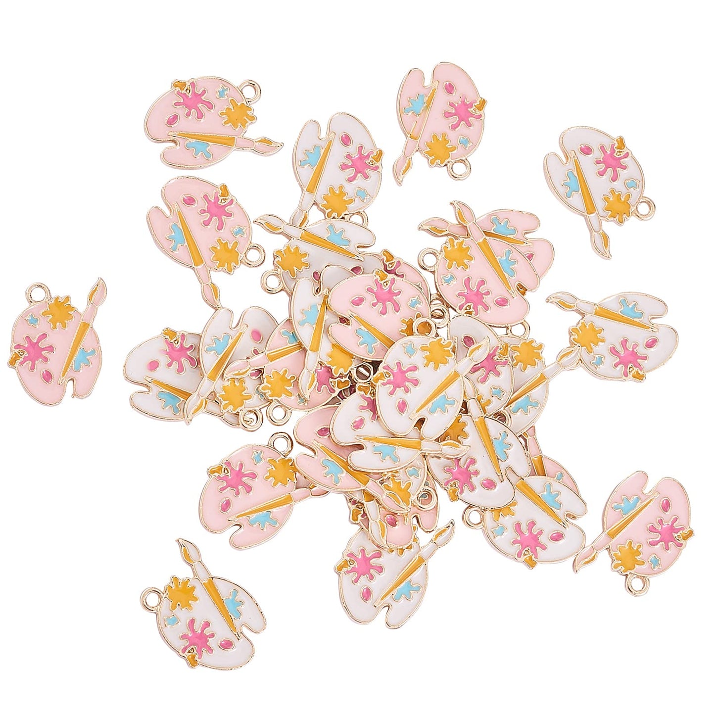 DanLingJewelry 40pcs 2 Colors Enamel Palette Cute Artist Paint Palette Dangle Charms with Loop for DIY Jewelry Making