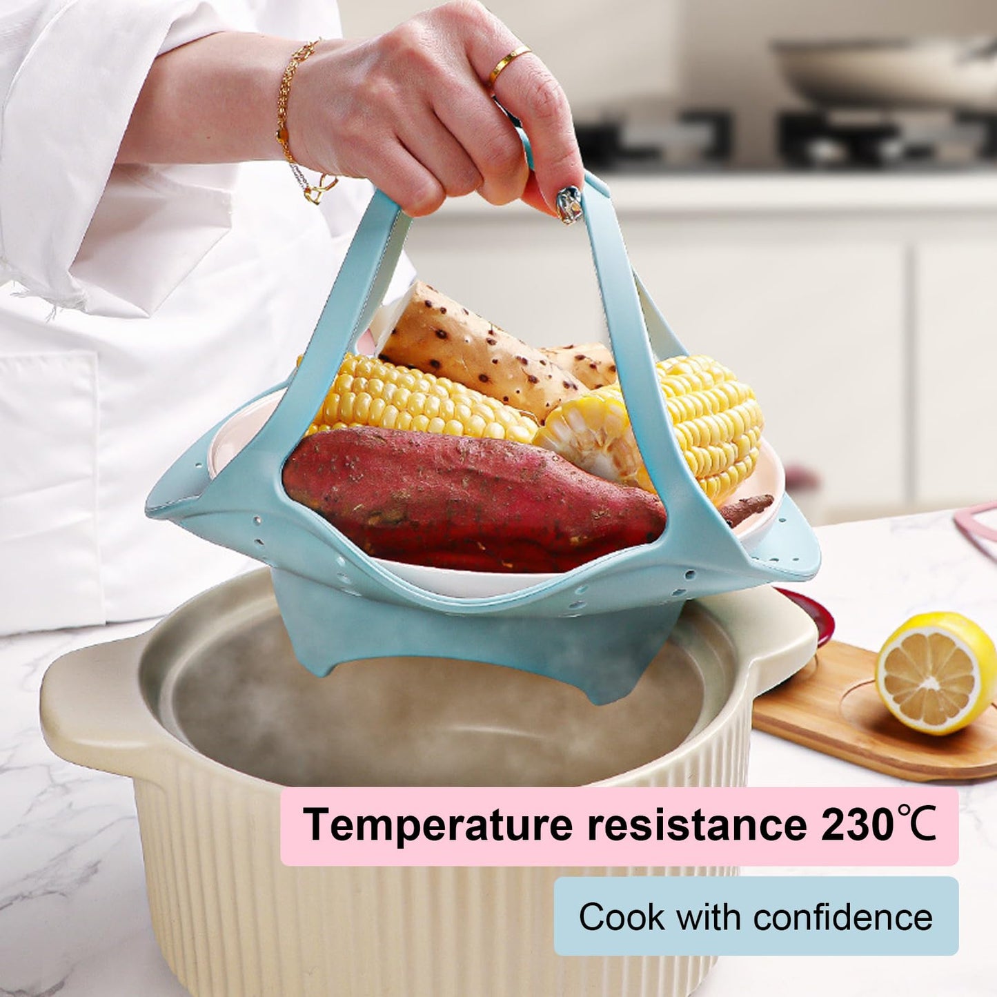 Vbvbip Collapsible Silicone Steamer Basket Small Size - Foldable Steam Basket for Vegetables, Dumplings & Eggs, Heat Resistant Microwave Safe Steamer, Kitchen Essential,Blue