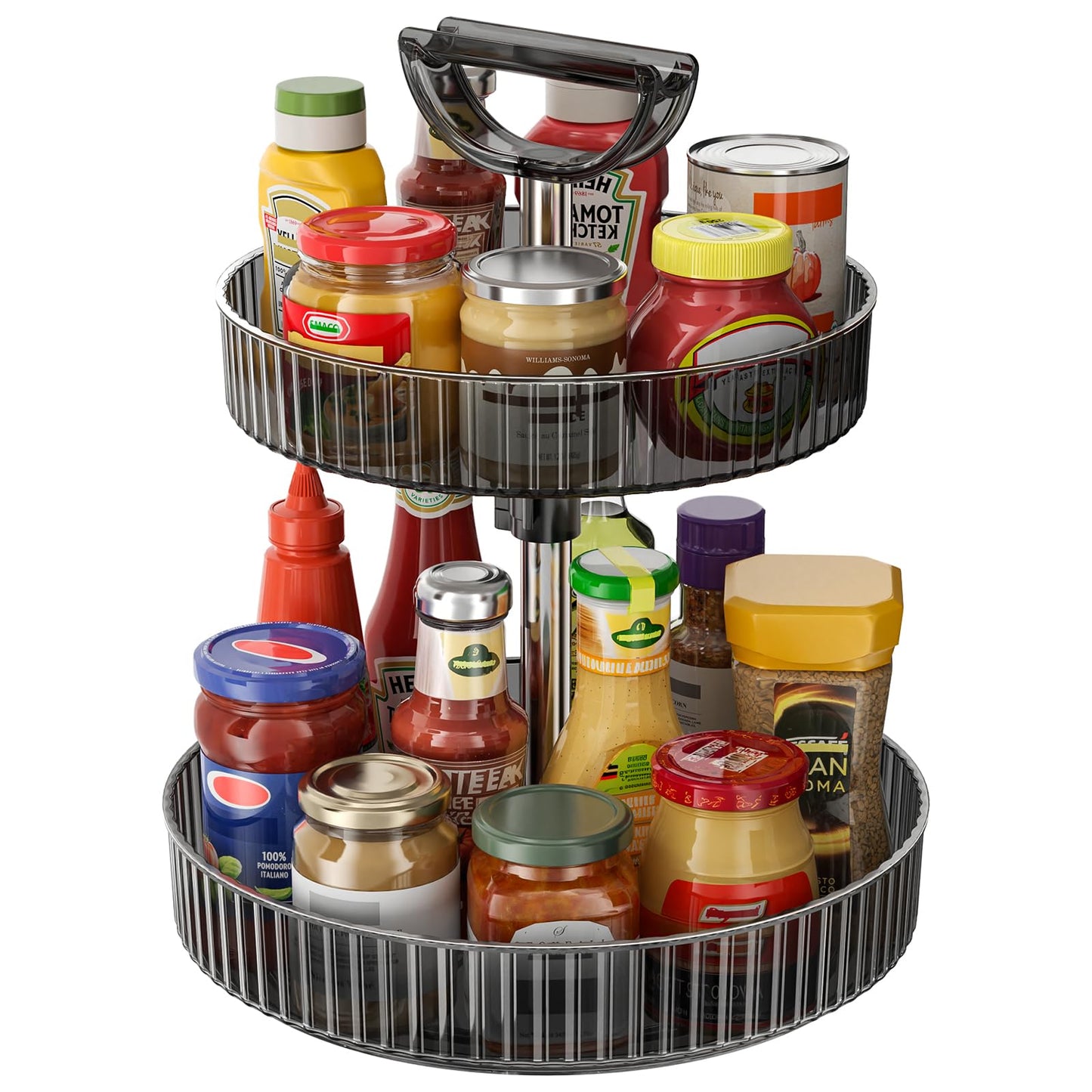 2-Tier Lazy Susan 360° Rotating Turntable Organizer Rack with Handles Height Adjustable, Spice Rack Holder Organizer for Cabinet, Pantry Organizers Bathroom Countertop Storage (Dark Gray)