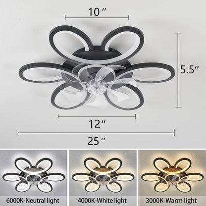 Black-Star Ring Ceiling Fans with Lights and Remote, 27 Inch Modern Low Profile Flush Mount Ceiling Fan, Dimmable LED Ceiling Light Fixture, Small Ceiling Fans for Bedroom, Kitchen, Indoor-Black