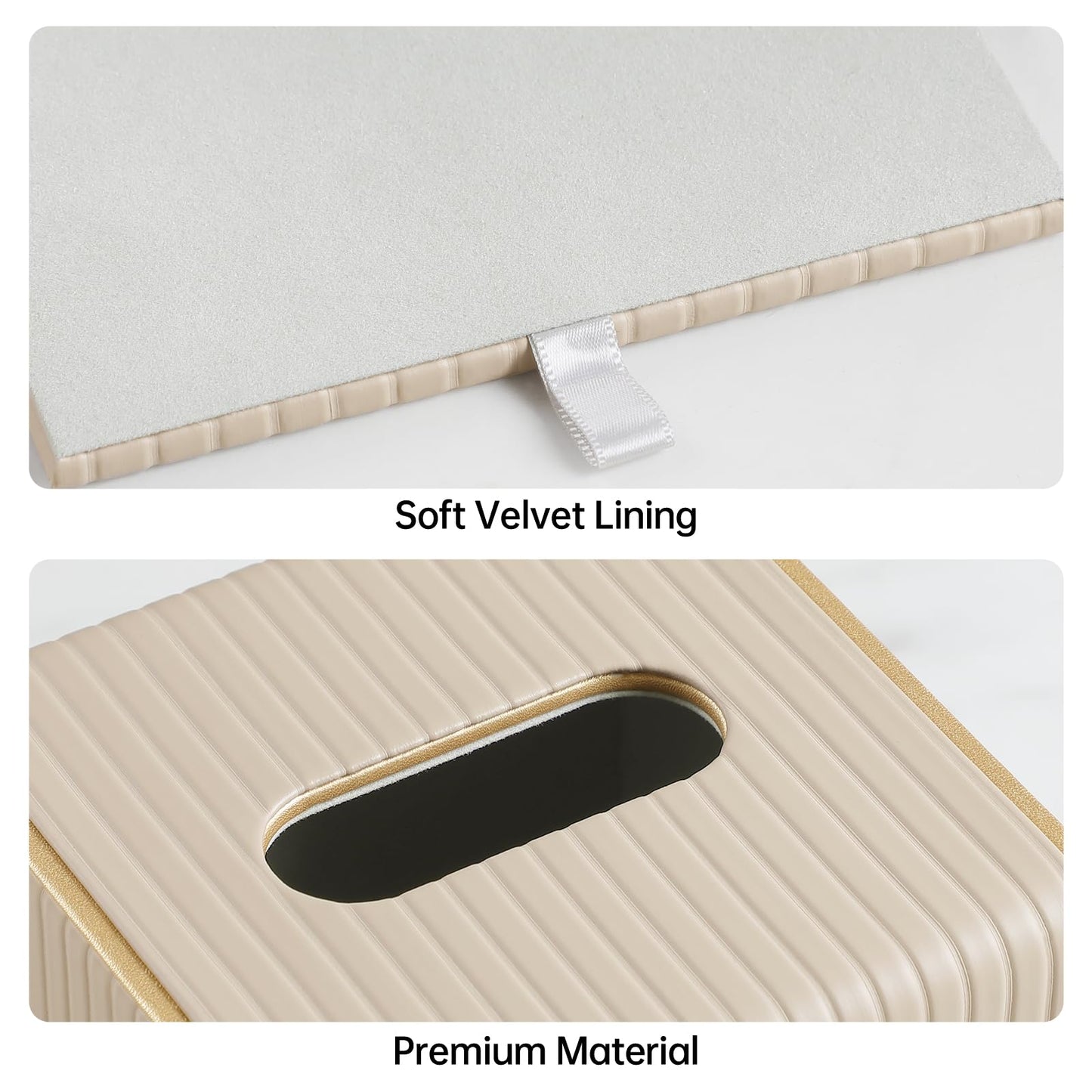 Square PU Leather Tissue Box Cover with Magnetic Closure, Decorative Tissue Holder & Storage Container for Bedroom, Living Room, Dining Room, Bathroom, Countertop, Desk & Office (Beige)