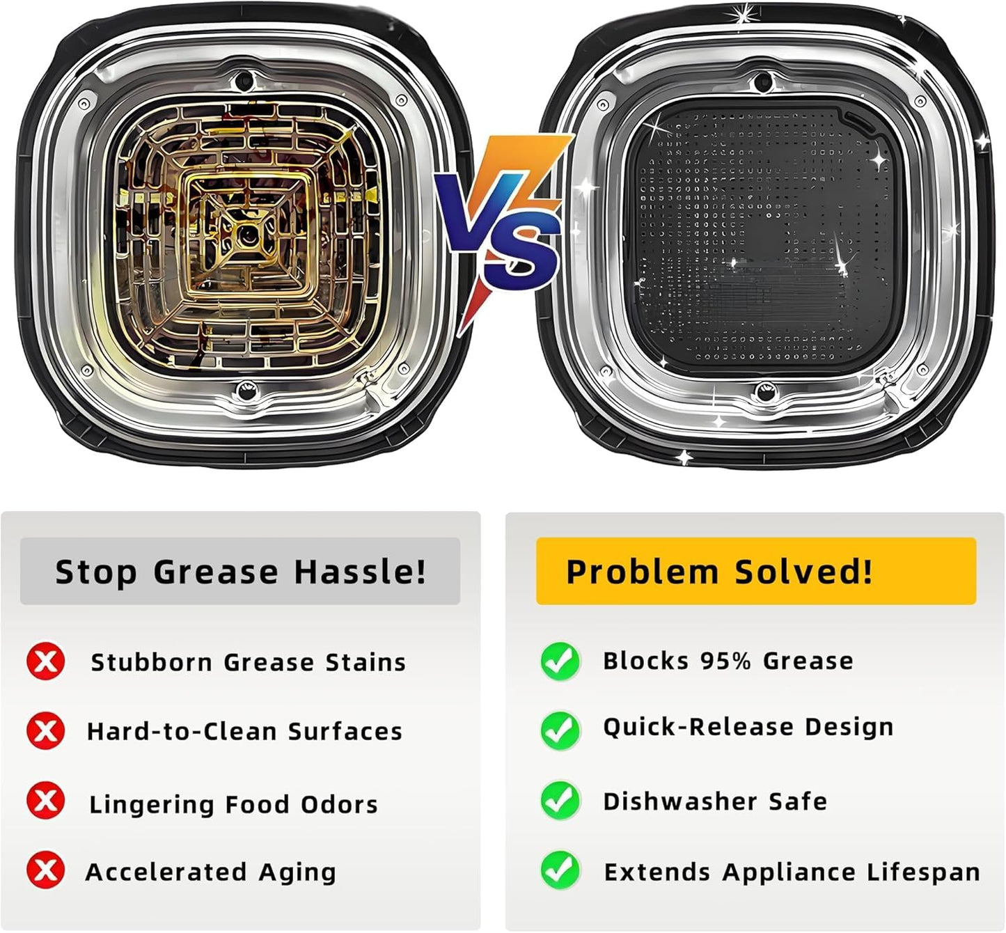 Silicone Splatter Shield for Ninja FN101 Air Fryer, Heat Resistant Silicone Splash Guard Mat for Ninja Crispi Air Fryer, Food-grade Air Fryer Accessories, 2 Pack (Black&Grey)