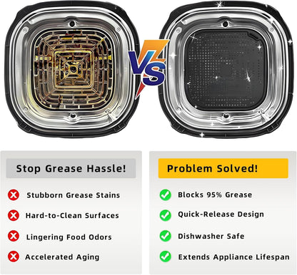 Silicone Splatter Shield for Ninja FN101 Air Fryer, Heat Resistant Silicone Splash Guard Mat for Ninja Crispi Air Fryer, Food-grade Air Fryer Accessories, 2 Pack (Black&Grey)