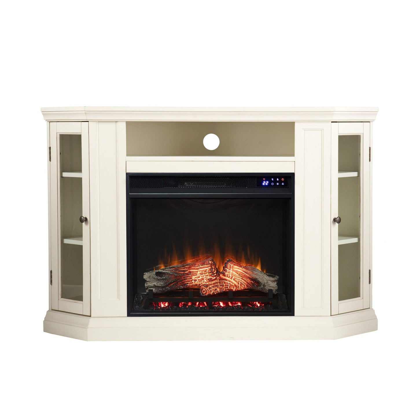 SEI Furniture Claremont Corner Convertible Electric Fireplace with Storage, New Ivory