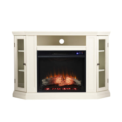 SEI Furniture Claremont Corner Convertible Electric Fireplace with Storage, New Ivory