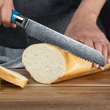 SENKEN 7-Piece Damascus Kitchen Knife Set - Tsunami Collection - 67-Layer Japanese VG10 Steel - Chef's Knife, Cleaver, Santoku, Bread, Boning, & More