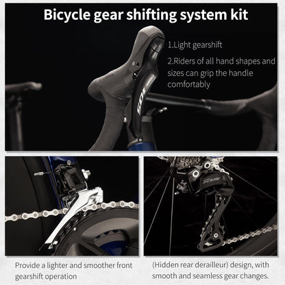 SAVADECK Carbon Fiber Road Bike, Hydraulic Oil Disc Bike with Carbon Fiber Frame and Wheelset, Lightweight Full Carbon Racing Bicycle with Shimano R7120 24S Shift Set for Adults(Dark Blue,51cm)