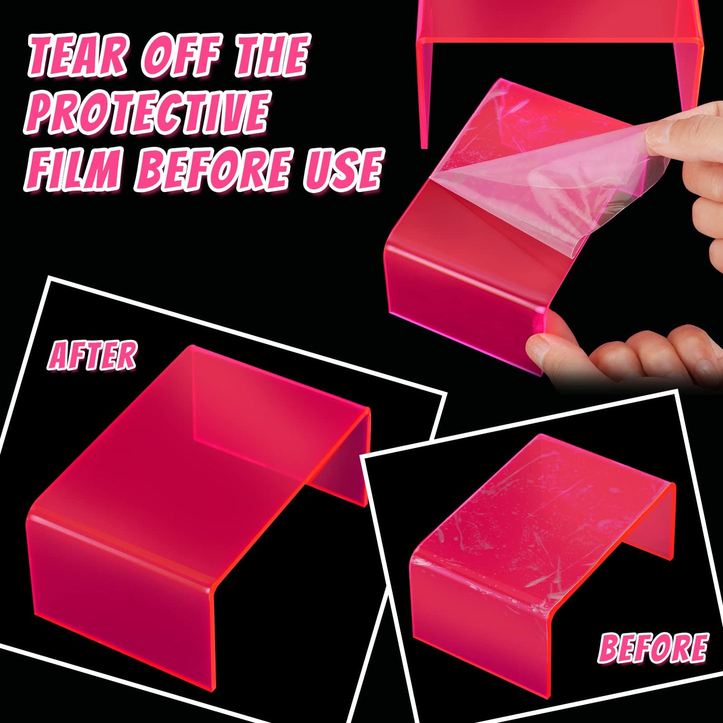 Qunclay 9 Pieces Neon Pink Acrylic Display Risers Stand Shelf Acrylic Retail Desktop Jewelry Display Riser Showcase Fixtures for Dessert Cupcake Figure Collectibles Party(Neon Pink)