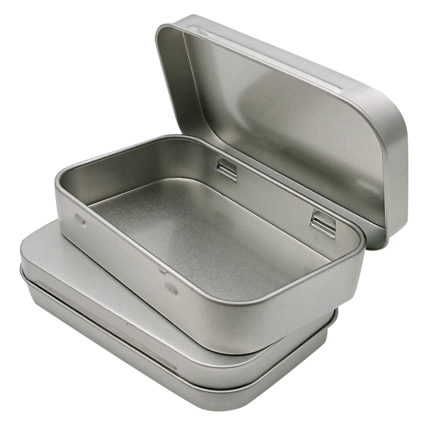 2 Pcs Metal Hinged Tin Box Container Mini Portable Small Storage Container Kit with Lid for Home Storage 3.7x2.3x0.8 inch, Silver