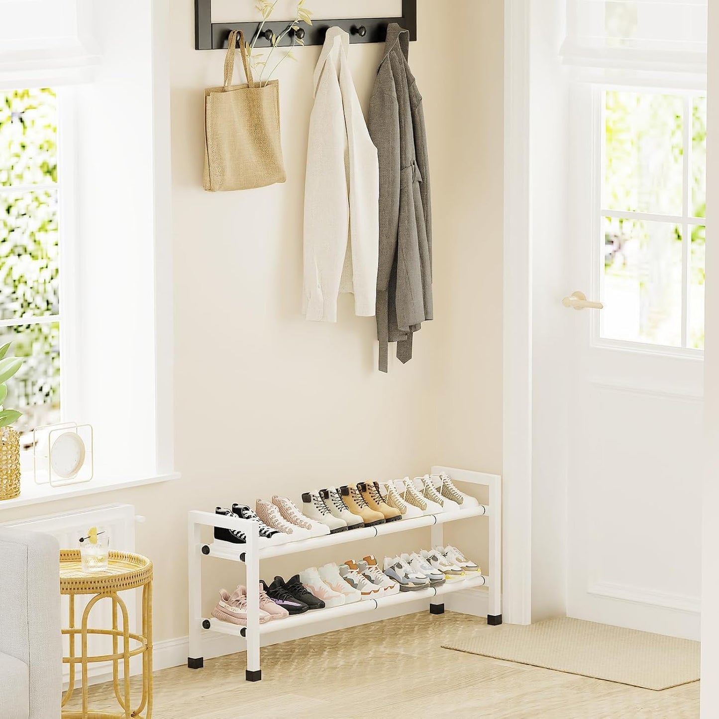 2-Tier 19"-43.3" Closet,Hall Mavivegue Expandable Shoe Rack, Adjustable Shoe Rack for Entryway,Front Door,Garage