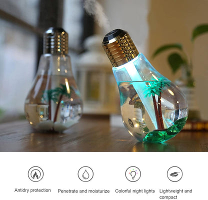 Portable Bulb Air Humidifier, USB Ultrasonic Mini Diffuser with 7 LED Colors for Home Office, 400mL, Silver