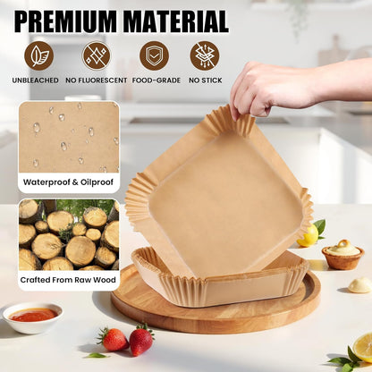 OLESBUR Air Fryer Liners - 200 Pcs 8 Inch Unbleached Parchment Paper | Non-Stick Baking Accessories
