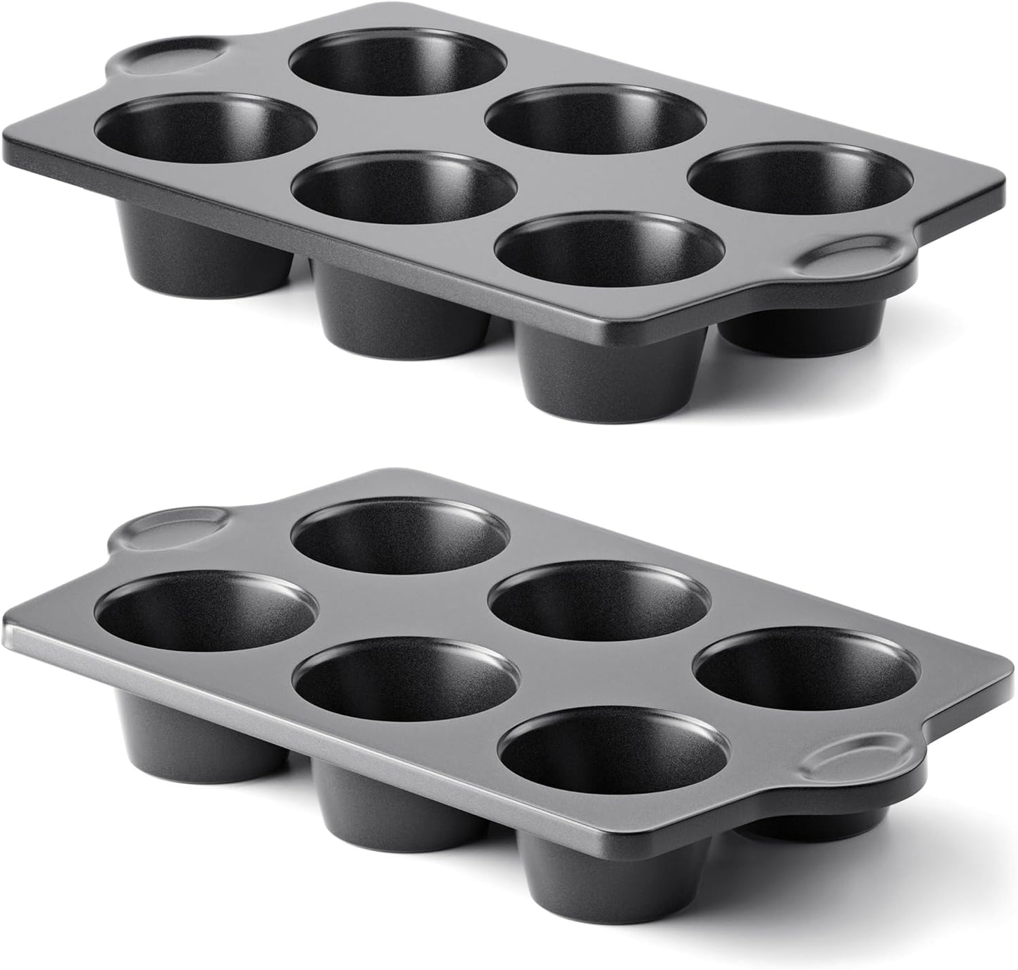 HONGBAKE Nonstick Jumbo Muffin Pan, 2 Pack Large Cupcake Tin for Baking, 3.5dia, 6 Cup, Extra Thick