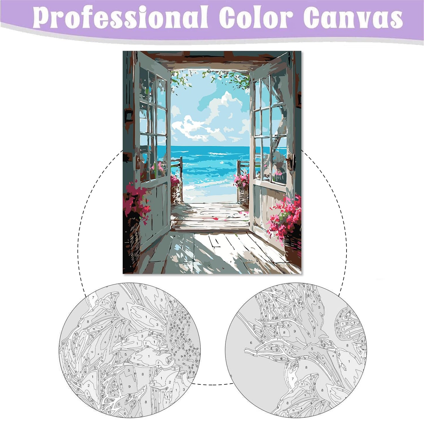 DIY Scenery Paint by Numbers Kit for Adults with Framed Canvas,Landscape Beach Digital Oil Painting Kit for Beginners,Acrylic Paint by Number Kits with Wooden Easel for Holiday Gifts 12X16 Inch.