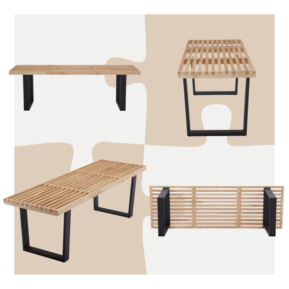 Hyfirm Natural Wood Dining Bench Nelson Slat Wooden Bench Entryway Bench, 55" Modern Wood Bench Indoor with Black Metal Legs Skeleton Seat for Living Room Bedroom End of Bed