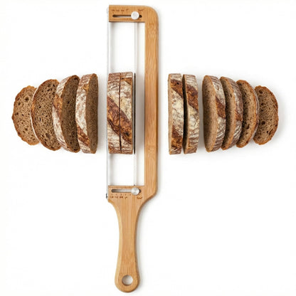 Adjustable Bread Slicer for Homemade Bread-Precision Upgrade Wooden Sourdough Bread Knife with Thickness Guide, Sharp Stainless Serrated Blade, Bread Cutter for Bagels, Baguettes, Gift for Bakers