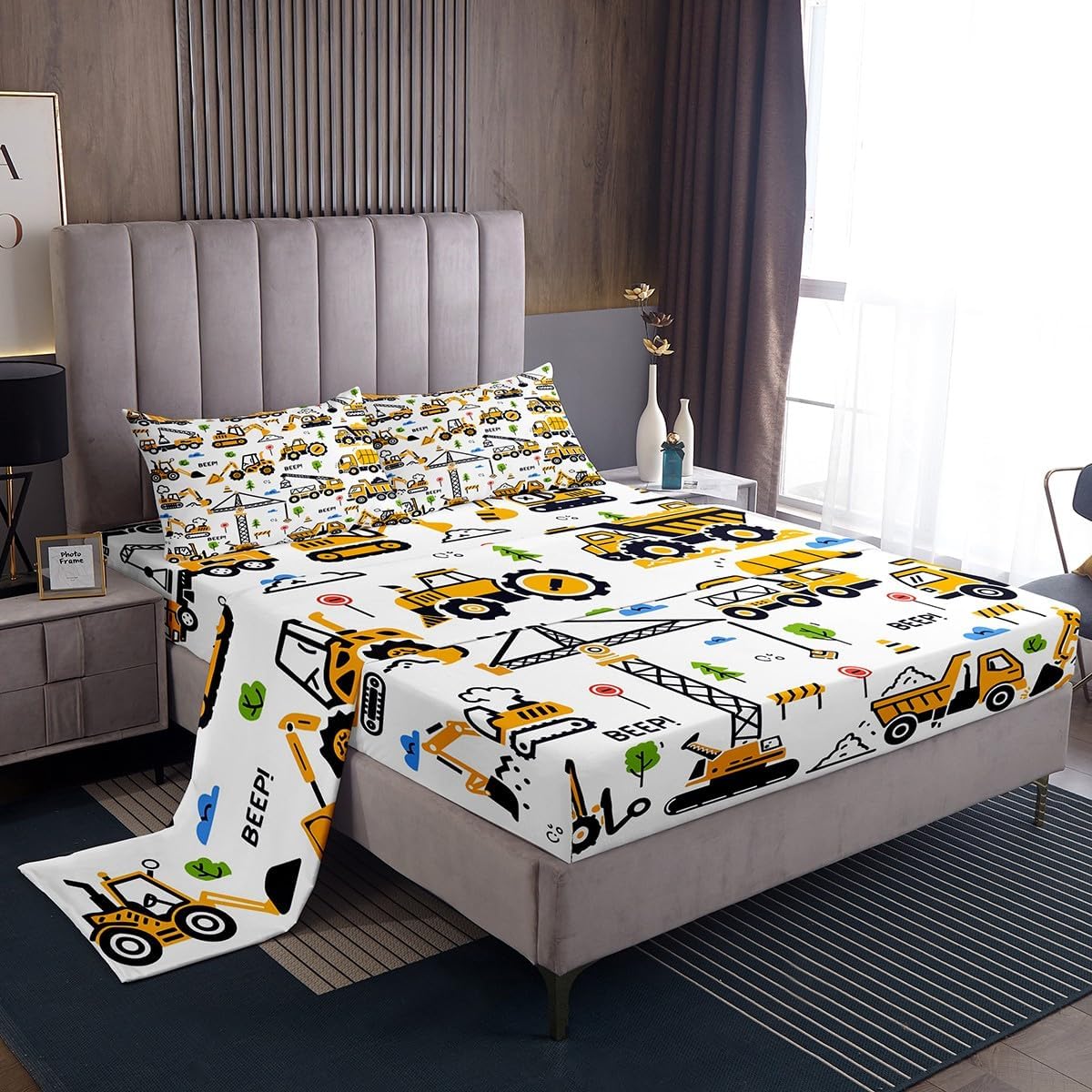 Sets Set Feelyou Construction Truck Bedding Kids Boys Cartoon Excavator Vehicle Tractor Cars Bed Sheets King Size