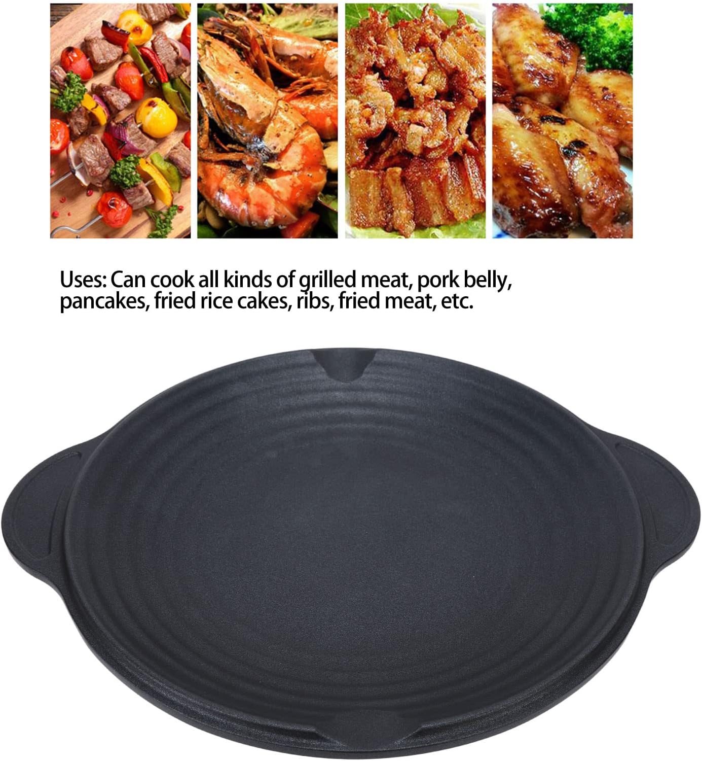Korean BBQ Grill, Cast Iron Round Non Stick Grill Plate for Induction Cooktop and Stove