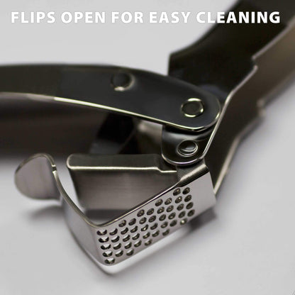 MANNKITCHEN Stainless Steel Garlic Press, Heavy Duty Professional Grade Double Lever-Assisted Garlic Mincer with High Capacity Reservoir - Easy to Clean and Rust Free Garlic Crusher