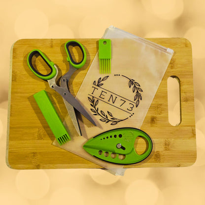 TEN73 2-in-1 5-Blade Herb Scissors & Herb Stripper Set | 10-Hole Leaf stripper Stem Remover + Stainless Steel Herb Shears with Safety Cover & Cleaning Comb | Dishwasher Safe Kitchen Tool for all Herbs