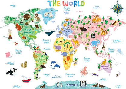 DECOWALL SG2-1615S Animal World Map Kids Wall Decals Wall Stickers Peel and Stick Removable Wall Stickers for Kids Nursery Bedroom Living Room (Large)