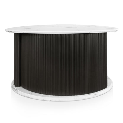 24/7 Shop at Home Cresunt Modern Faux Marble 29.5 in. Coffee Table with Curve Triangular Iron Base, Hidden Compartment Storage for Living Room, Black and White Marble