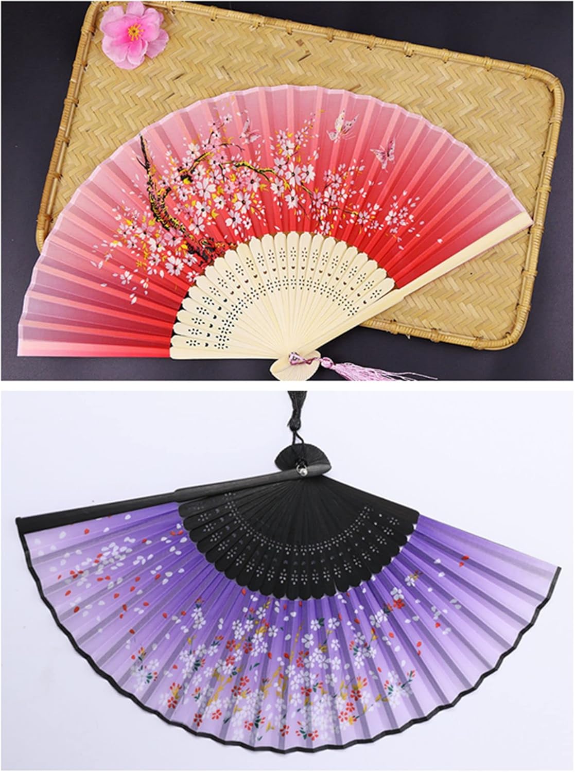 4 Pieces Handheld Fans, Vintage Silk Folding Fans with Bamboo Frames for Dancing Cosplay Wedding Party Props