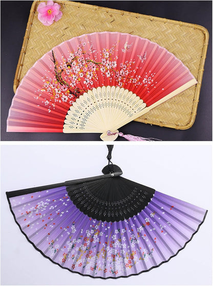 4 Pieces Handheld Fans, Vintage Silk Folding Fans with Bamboo Frames for Dancing Cosplay Wedding Party Props