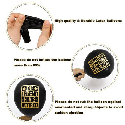 Happy Retirement Party Black and Gold Balloons for Retirement Party Decorations, Balloons designed specifically for a Retirement, 12inch Latex 24pcs Balloons for Party Supply