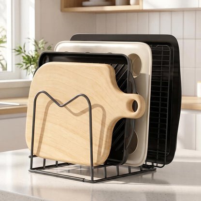 ORDORA Cutting Board Holder Stand Rack Organizer for Cabinet, 5mm Wire Storage Rack for Countertop, Baking Cookie Sheet Pan Organizer inside Cabinet, Chopping Board Holder for Pots, Lids and Skillets